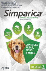 Simparica flea tablet for dogs 20.1–40 kg