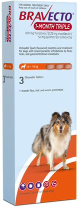 Bravecto 1-Month Triple Small 3 Pack for Dogs 5–10 kg