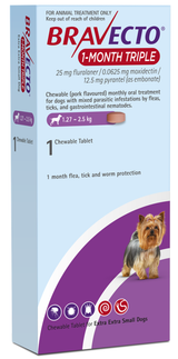 Bravecto 1-Month Triple XXS Single for Dogs 1.27–2.5 kg
