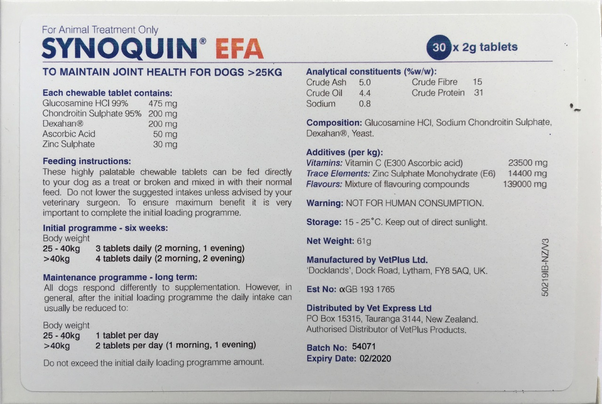 Synoquin efa 2024 large breed tablets