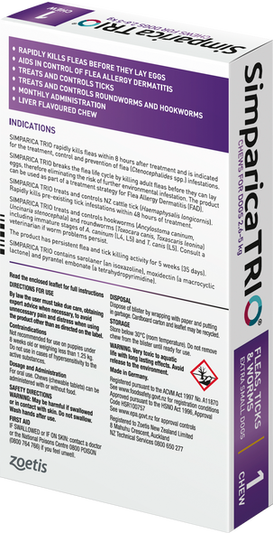 Simparica Trio Tablets XS Dog (1.3-2.5kg) - Single