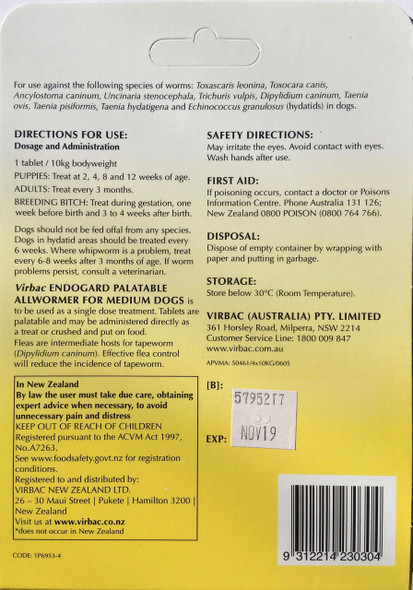 Endogard Palatable Wormer for Medium Dogs up to 10kg