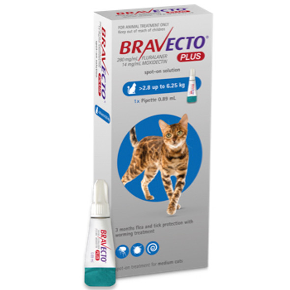 Bravecto Plus Spot-on for Medium Cats: 2.8 - 6.25kg