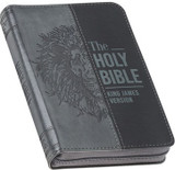 Gray Lion Faux Leather King James Version Pocket Bible with Zipper Closure