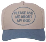 Hat – Please Ask Me About My God – Blue/Tan