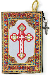 Woven Tapestry Rosary Pouch, Jewelry & Coin Purse - St Joseph and Cross