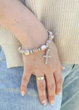 Pink Crystals Beads Cross Bracelet