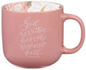God Is Within Her Rose Pink Floral Ceramic Coffee Mug – Psalm 46:5