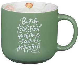 The Lord Stood with Me Sage Green Floral Ceramic Coffee Mug – 2 Timothy 4:17