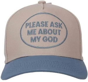 Hat – Please Ask Me About My God – Blue/Tan