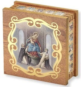 Our Lady Of The Rosary 3X3 Square Natural Wood Rosary Box