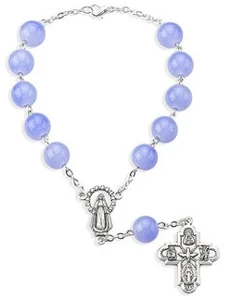 Round Light Blue Glass Bead Auto Rosary