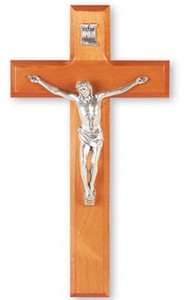 10" Cherry Wood Cross with a Fine Pewter Corpus