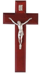 8" Dark Cherry Cross with Antiqued Fine Pewter Corpus