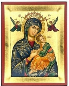 Virgin Mary Perpetual Help Silk Screen Icon – Gold & Engraved Wood