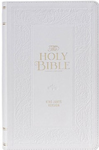 White Floral Faux Leather Giant Print Standard-size King James Version Bible with Thumb Index