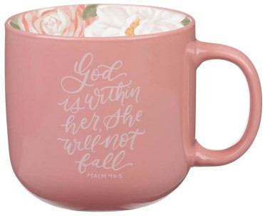 God Is Within Her Rose Pink Floral Ceramic Coffee Mug – Psalm 46:5