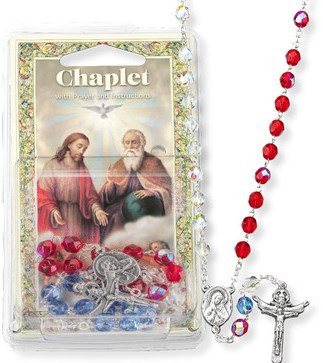 Holy Trinity Chaplet - 7mm Light Blue, Red and Clear Glass Beads