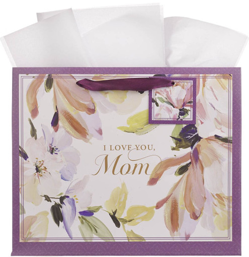 I Love You Mom Purple Foral Large Landscape Gift Bag