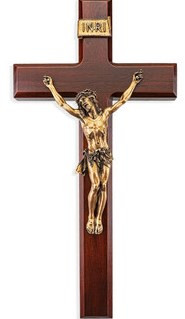 12" Dark Cherry Wood Crucifix with Museum Gold Finish Corpus