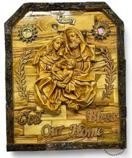 Olive Wood Holy Family Plaque – With Natural Bark & Sacred Incense