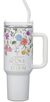 Grace White Wildflower 40 oz Stainless Steel Tumbler with Straw - 2 Corinthians 12:9