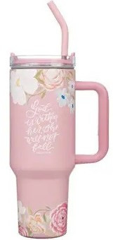 God is With Her Pink Floral 40 oz Stainless Steel Tumbler with Straw