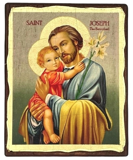 Saint Joseph Silk Screen Icon – Gold & Engraved Wood
