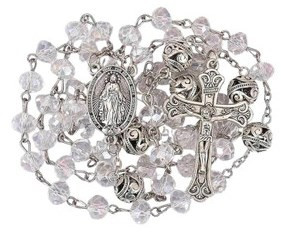 Crystal & Alloy Prayer Beads Rosary Necklace Miraculous Medaland Jesus Cross