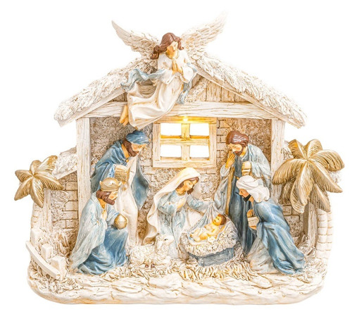 Guardian Angel Nativity Tabletop With Lights