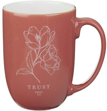 Trust Coral Rose Floral Ceramic Coffee Mug - Proverbs 3:5