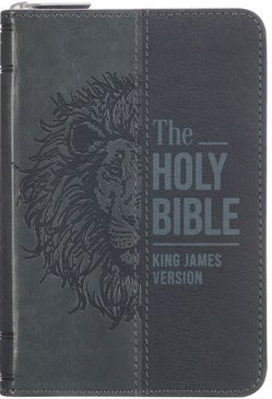 Gray Lion Faux Leather King James Version Pocket Bible with Zipper Closure