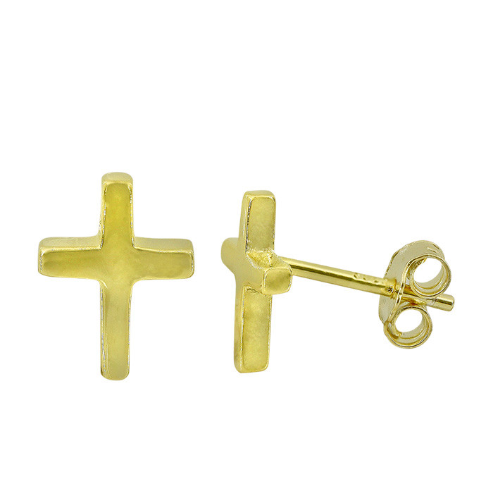 Cross studs earrings -14 gold