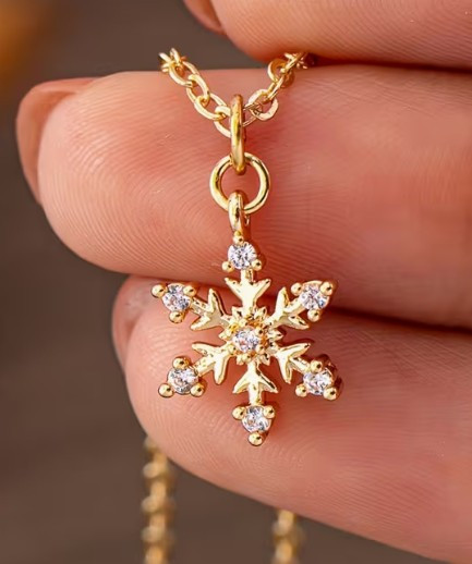 Small Snowflake necklace-Gold 