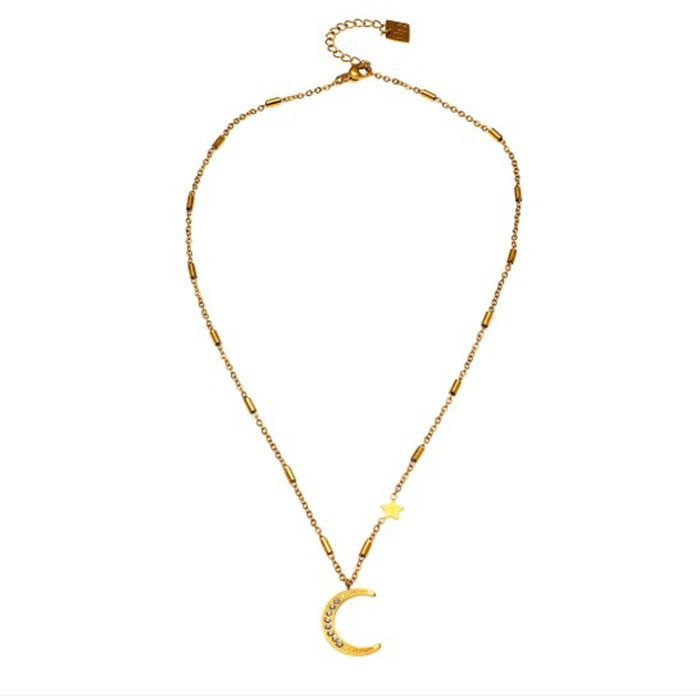 Almeria cz moon and star necklace-Gold