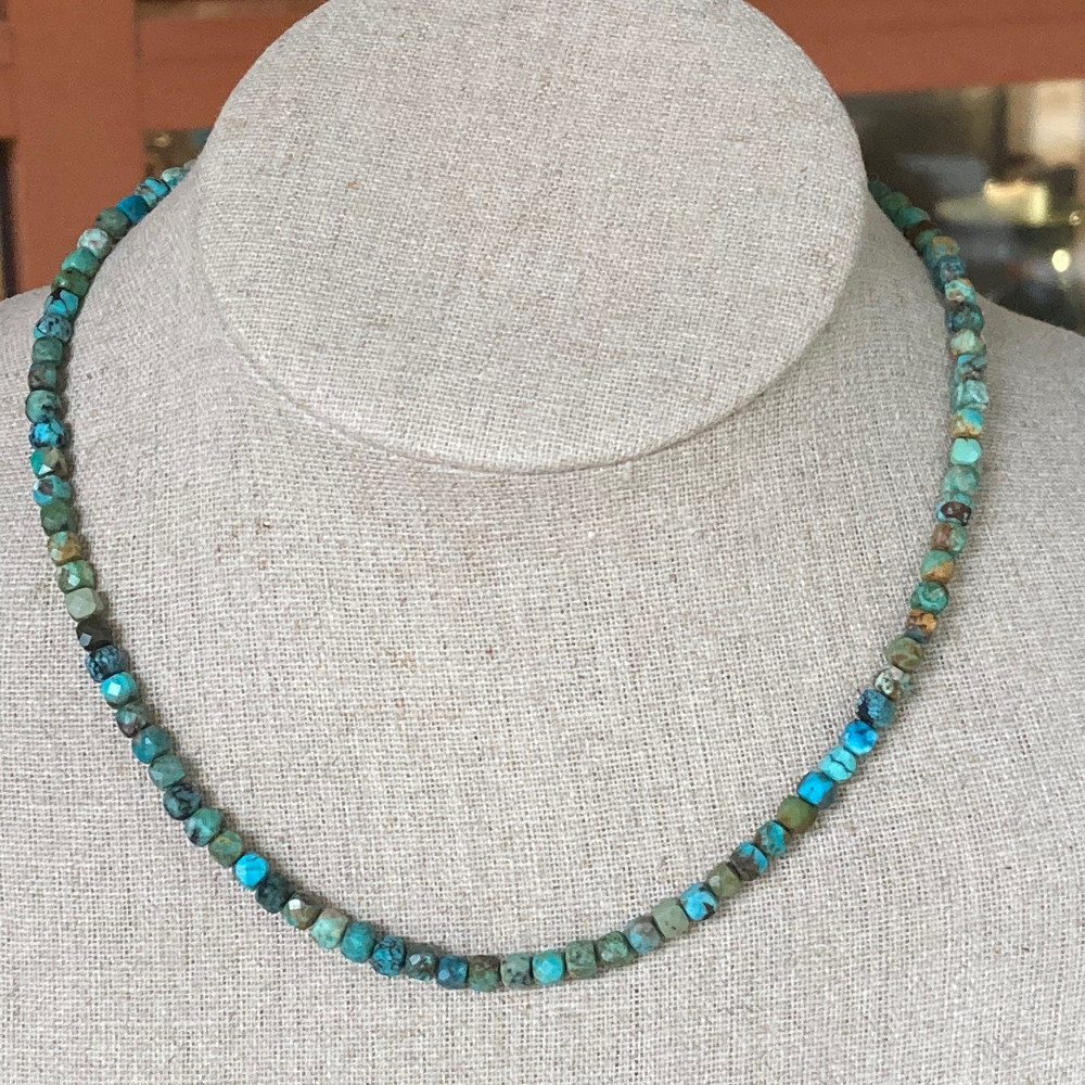 4mm square Turquoise beaded choker