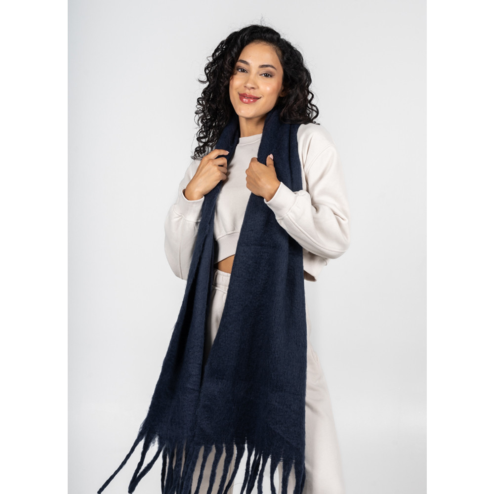 Solid plush scarf-Navy