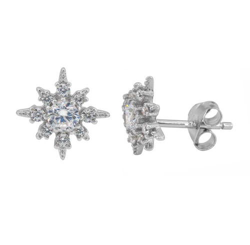 Snowflake stud earrings with cubic zirconia