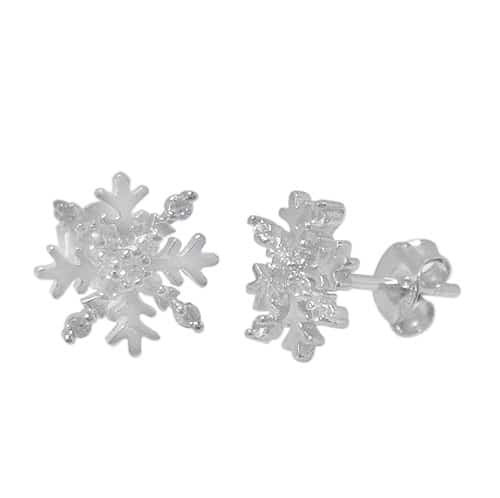 Sterling silver with Cubic Zirconia Snowflake stud earrings 