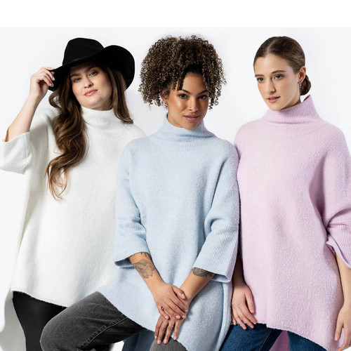 High neck poncho-white 