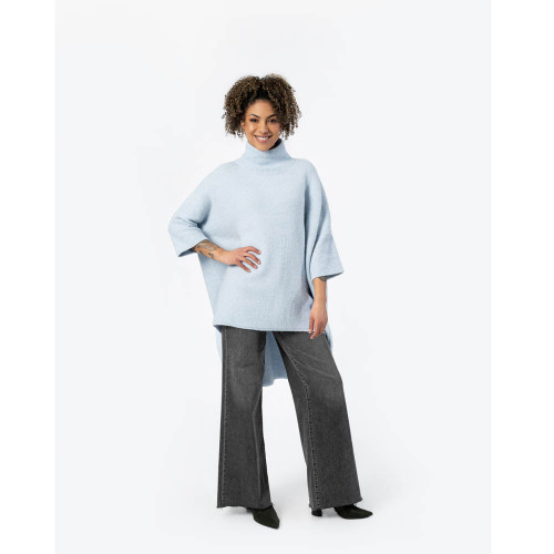 High neck poncho-blue