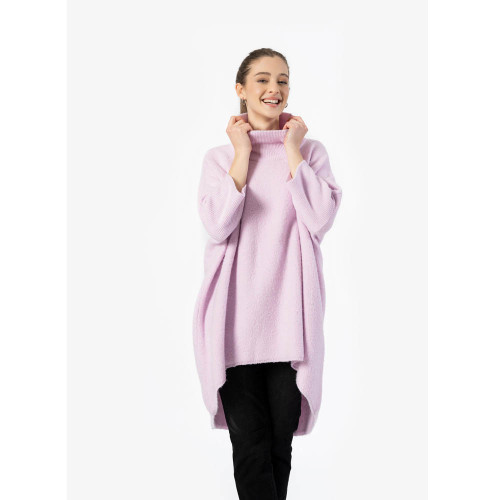 High neck poncho-pink