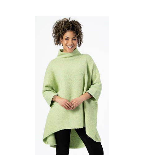 High neck poncho-green