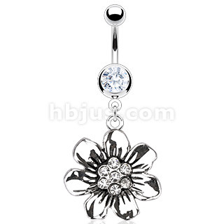 Dangle flower belly bar
