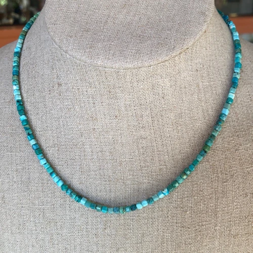 Square tiny turquoise beaded 16"choker