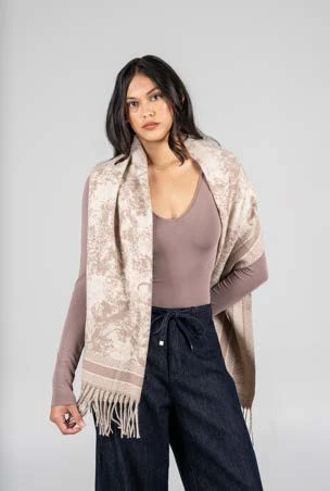 Printed pattern scarf-Taupe