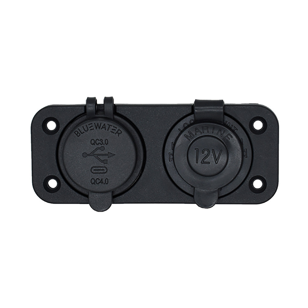 Bluewater Dual USB\/USB-C 12V Combo Receptacle w\/Plate