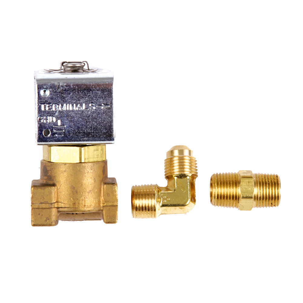 Trident Marine Low-Pressure Brass Solenoid Shut-Off Valve 1\/4" Ports  2 Brass Connection Fittings