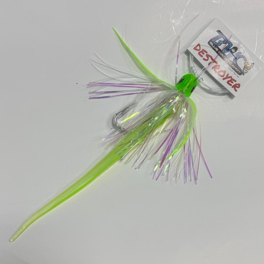 Water Candy Destroyer Lure, Rigged, Green Head/Green Tail (BWC-DEST-GG)