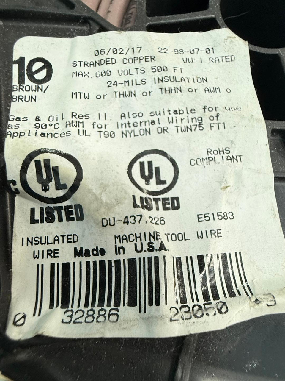 Belden DU-437.226 Insulated Machine Tool Wire 10 gauge Brown 18 pounds Approx 450ft